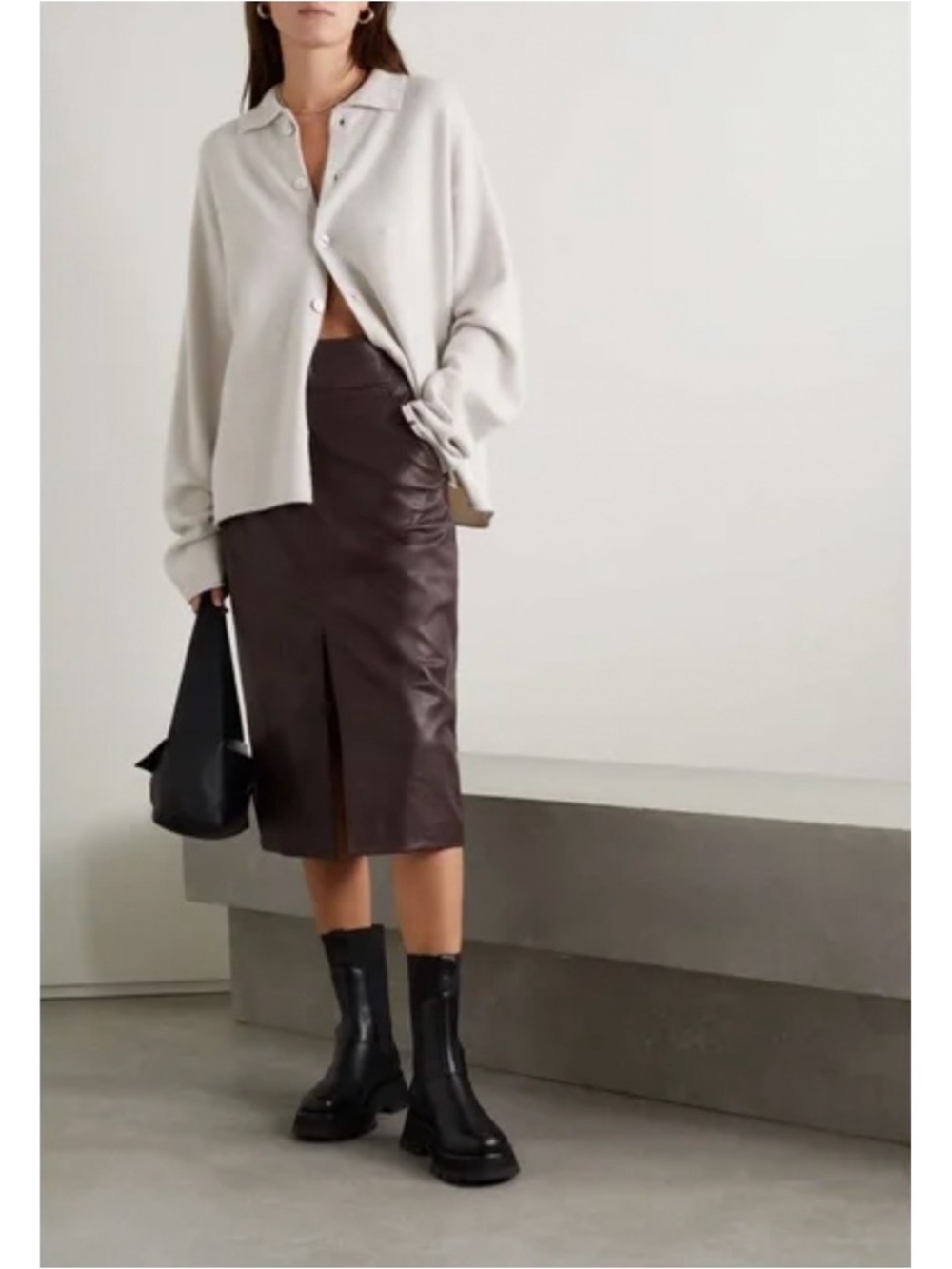 Veronica Beard Sorvino Oxblood Paneled Leather Midi Skirt